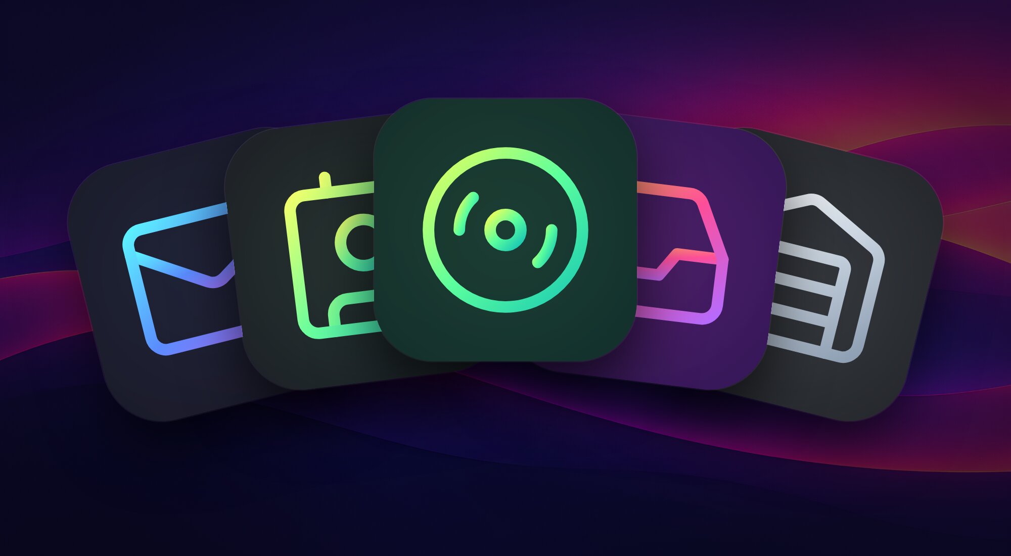 The app icons of Mail, Contacts, Deck, Ferry and Garage, fanned out like cards